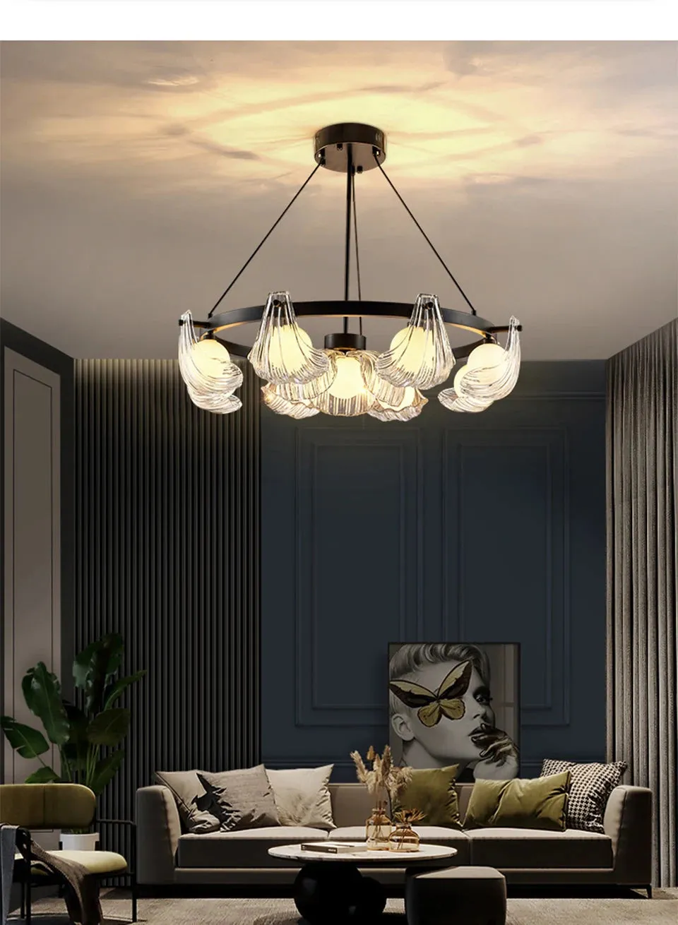 IIS Modern Shell Glass Lampshade Table/Floor/Pendant Light Fixture G9 Socket