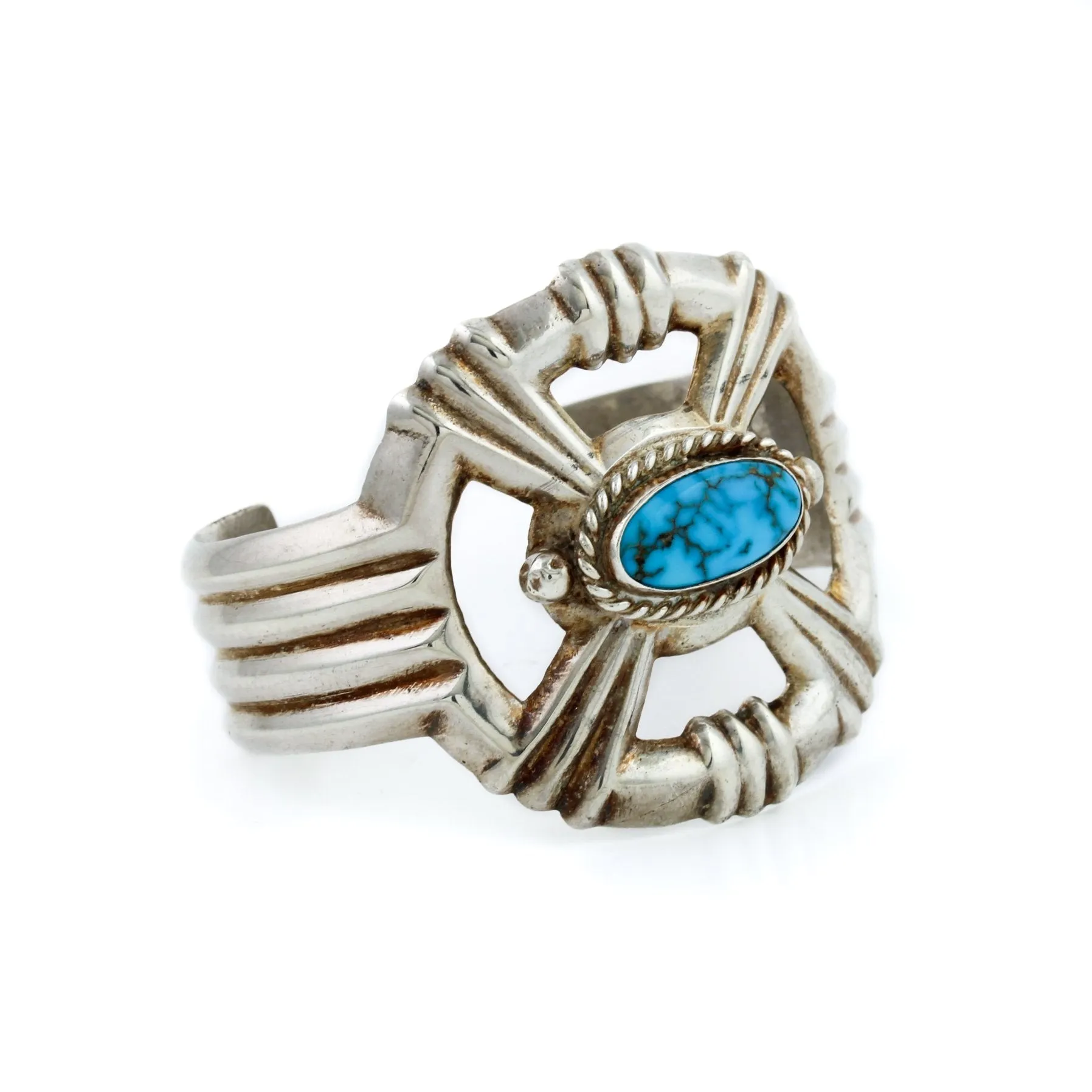 Kingman Turquoise Sandcast Navajo Cuff