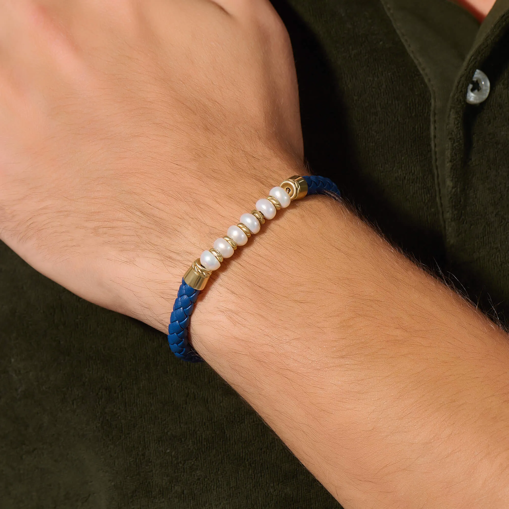 Leather Pearl Beaded Bracelet in Silver