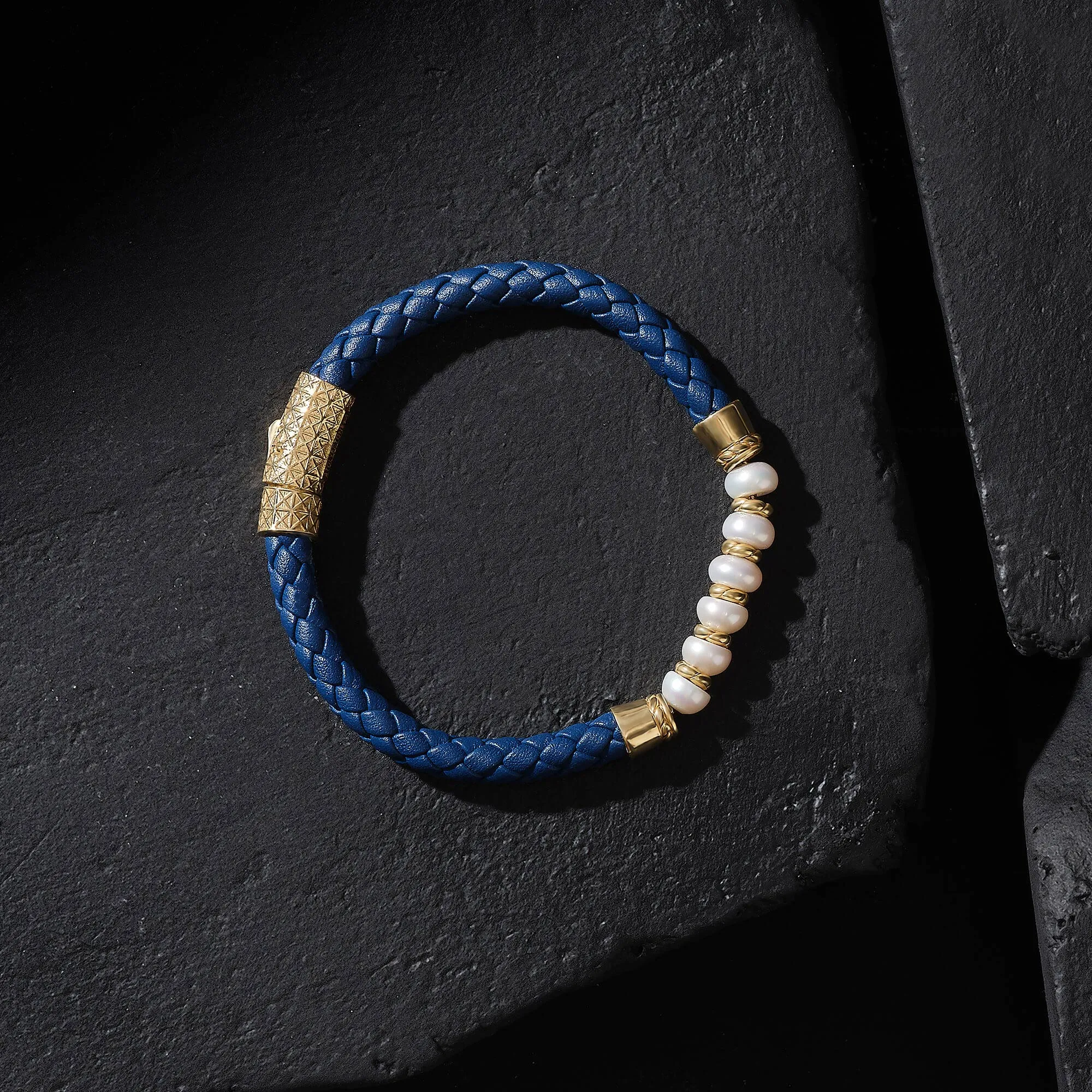 Leather Pearl Beaded Bracelet in Silver