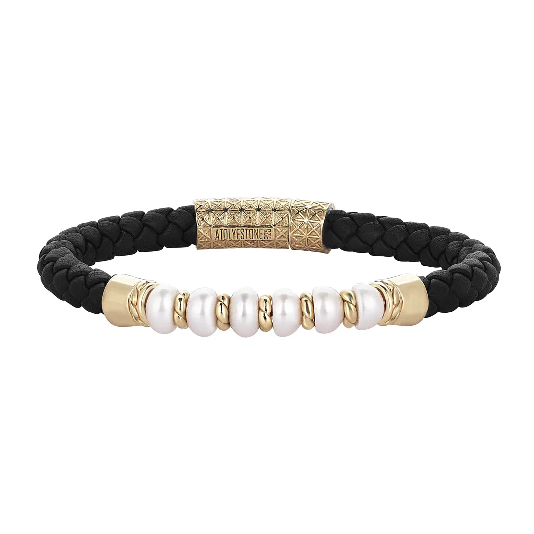 Leather Pearl Beaded Bracelet in Silver