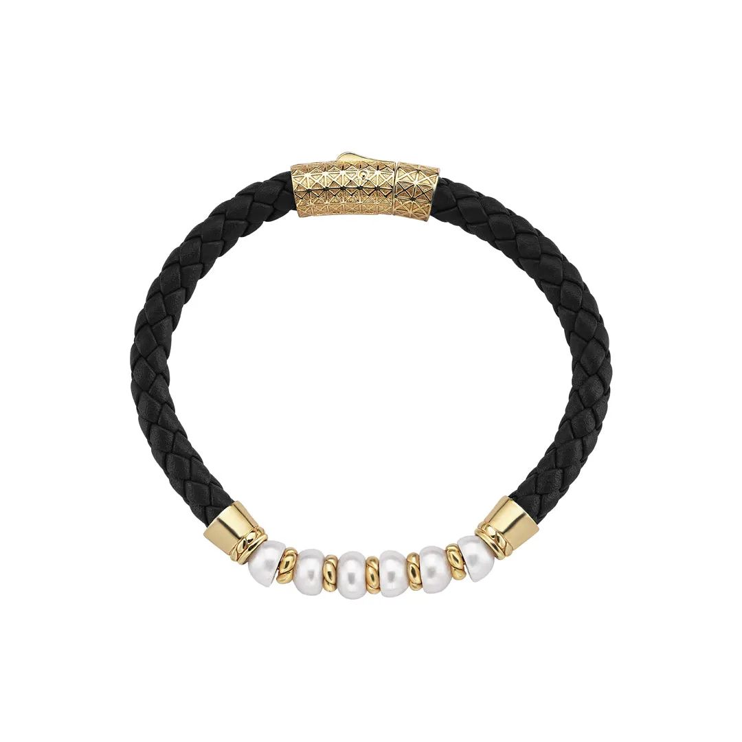 Leather Pearl Beaded Bracelet in Silver