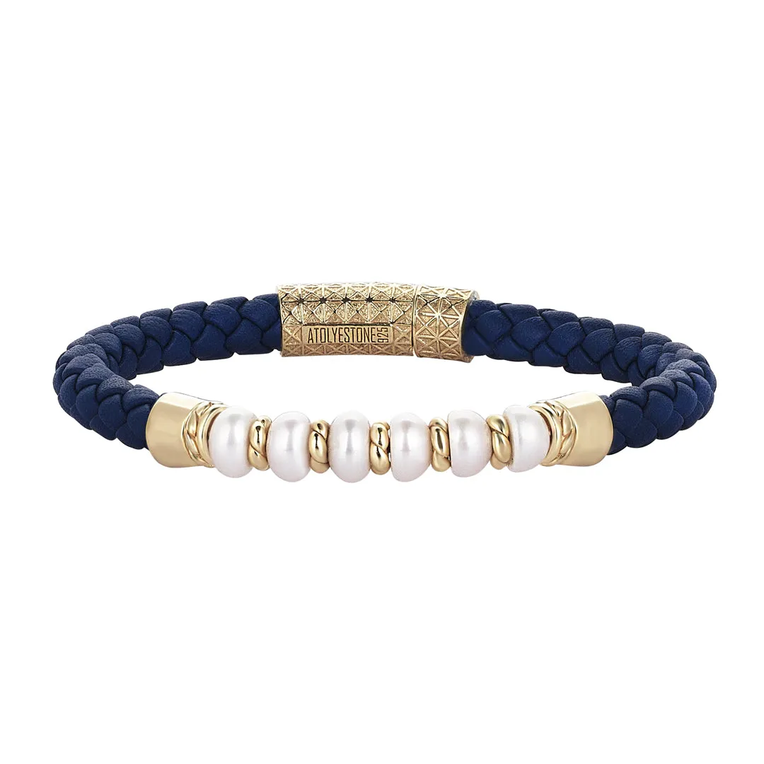 Leather Pearl Beaded Bracelet in Silver