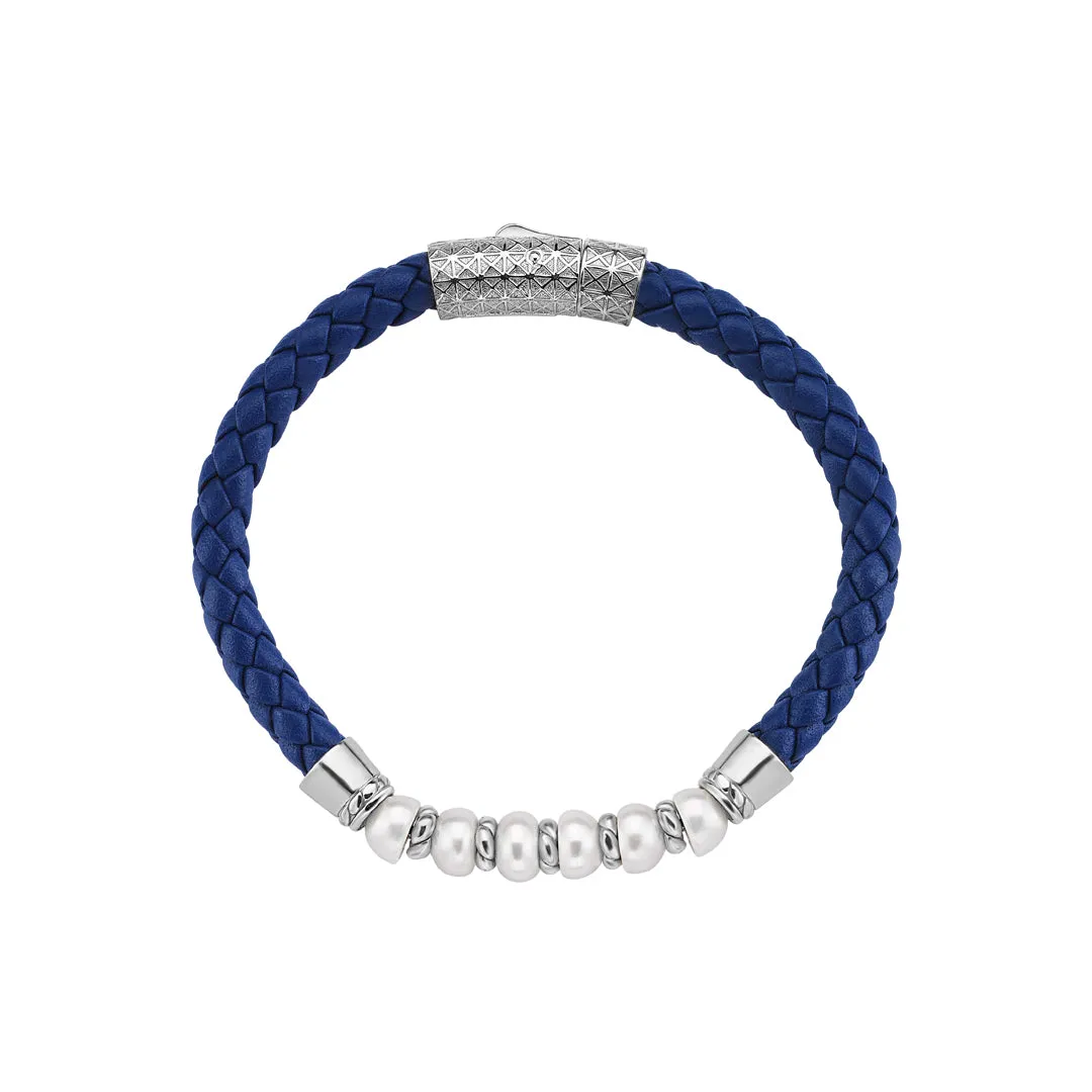 Leather Pearl Beaded Bracelet in Silver