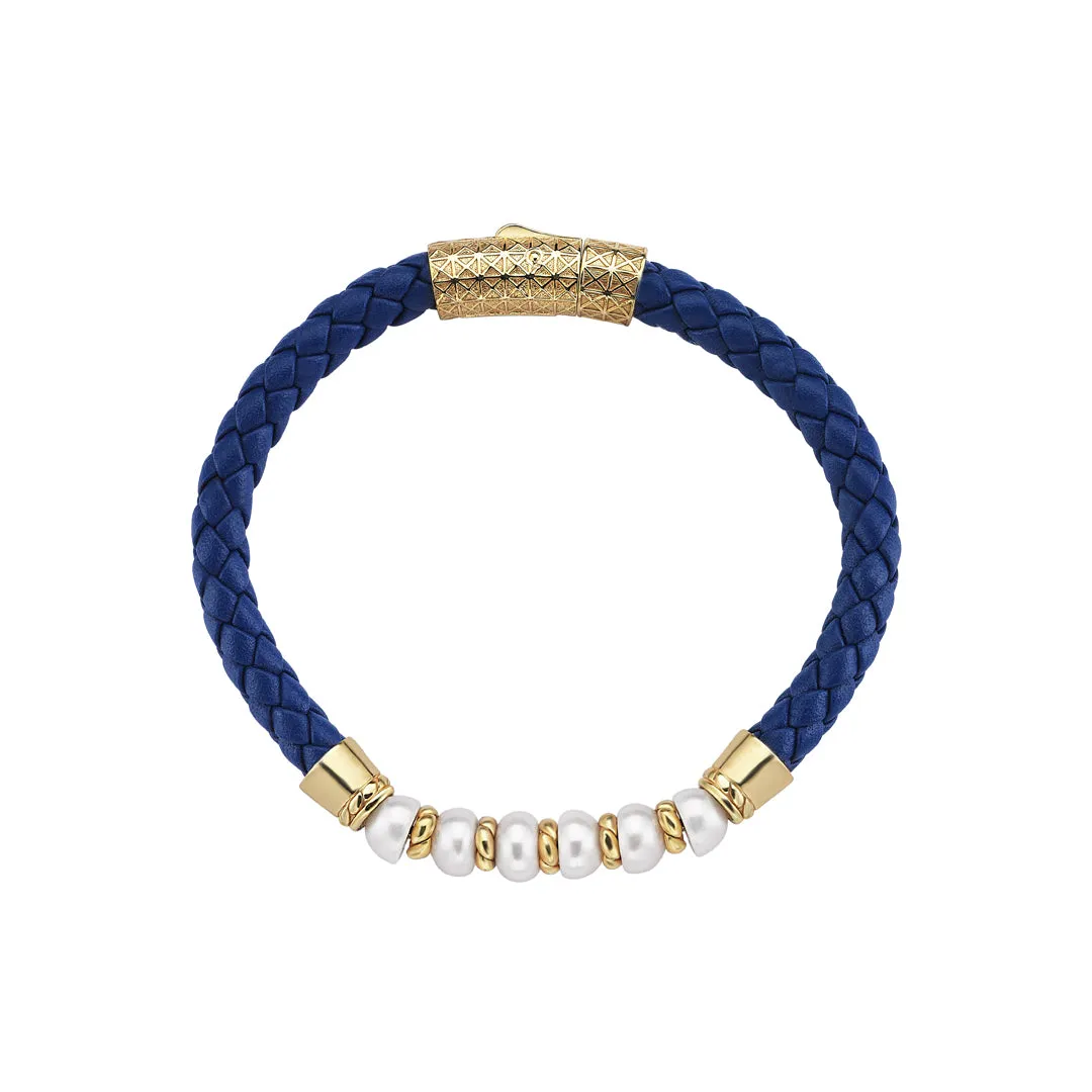 Leather Pearl Beaded Bracelet in Silver