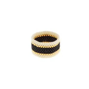Maasai Woven Ring Cream-Black-Gold