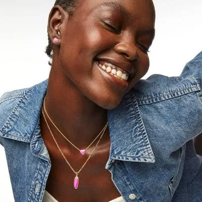 New - Kendra Scott Eva Dichroic Glass Small 14K Gold Over Brass Long Pendant Necklace - Magenta Magnesite