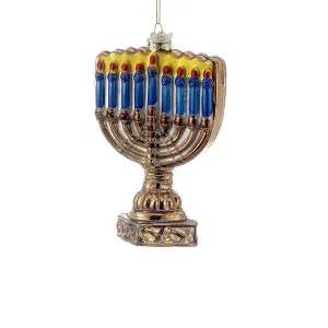 Noble Gems Menorah Glass Ornament, C1739