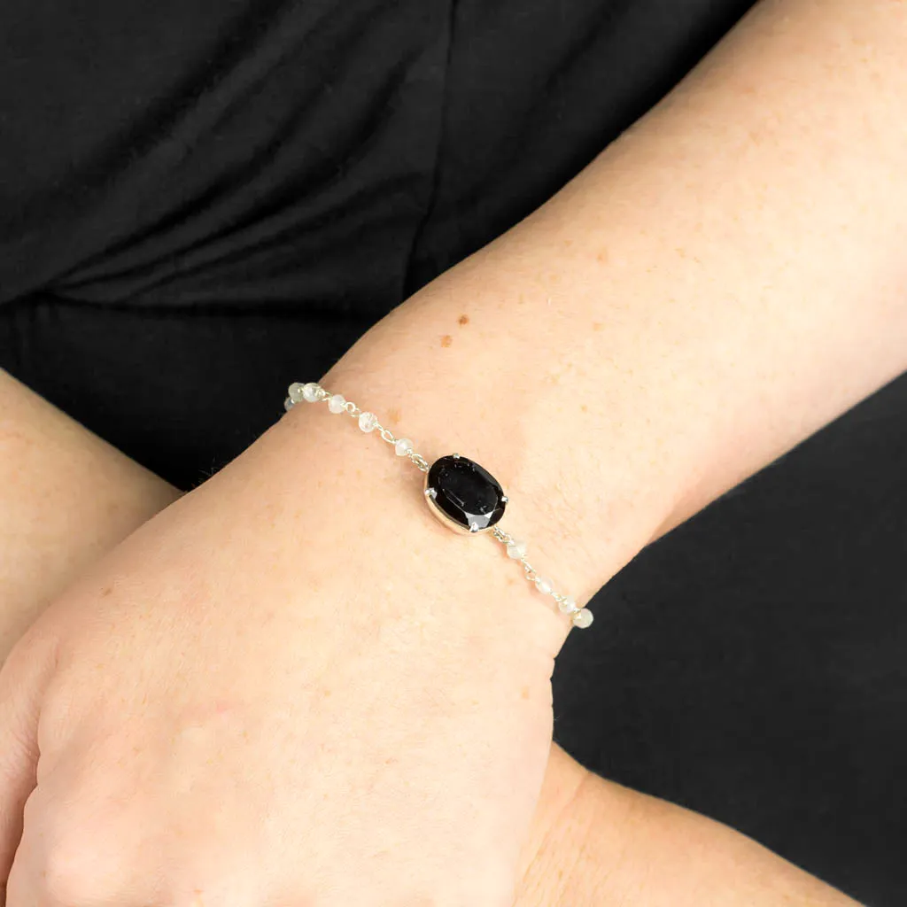 Onyx and Rainbow Moonstone Bracelet