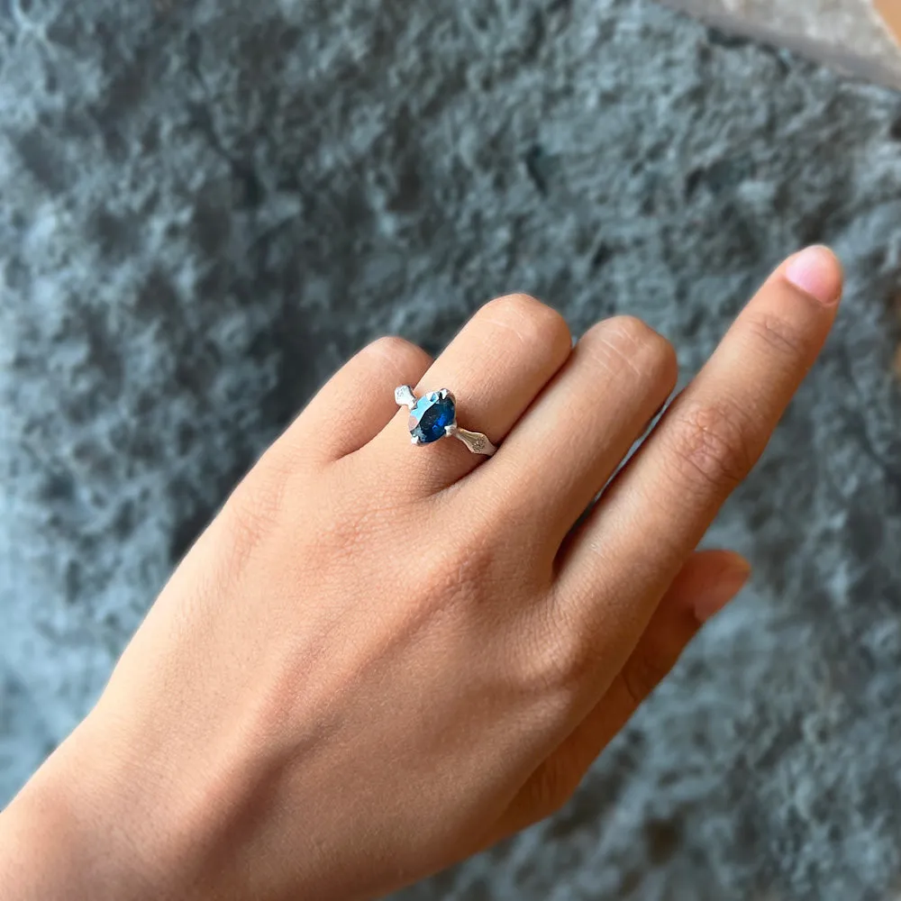 Oval Blue-Green Montana Sapphire & Diamond Engagement Ring - "Rosebud"
