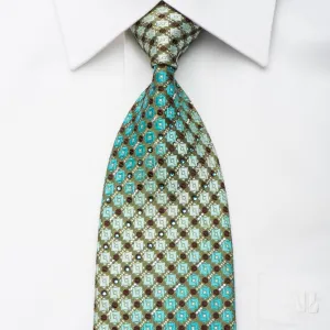 Paco Rabanne Mens Rhinestone Tie Turquoise Checker On Silver Silk With Sparkles