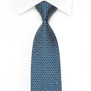 Perry Ellis Men's Crystal Silk Necktie Silver Geometric Trellis on Blue With Silver Sparkles