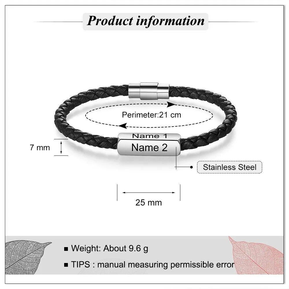 Personalized Stainless Steel Braided Bracelet For Men- 1-4 Custom Name Engravings In The Bracelet For Father’s Day
