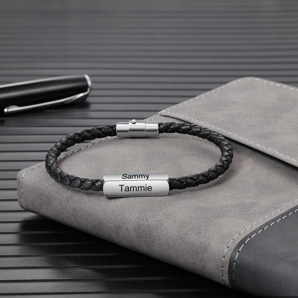 Personalized Stainless Steel Braided Bracelet For Men- 1-4 Custom Name Engravings In The Bracelet For Father’s Day