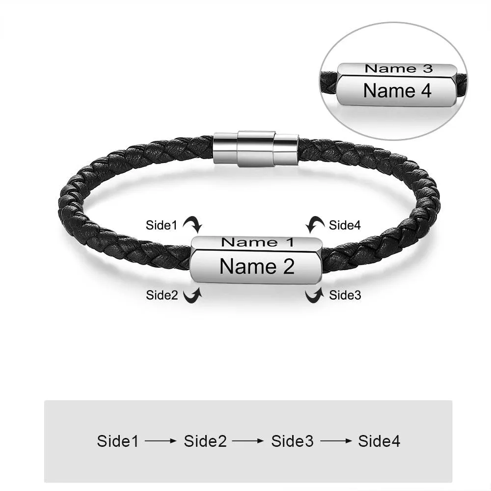 Personalized Stainless Steel Braided Bracelet For Men- 1-4 Custom Name Engravings In The Bracelet For Father’s Day