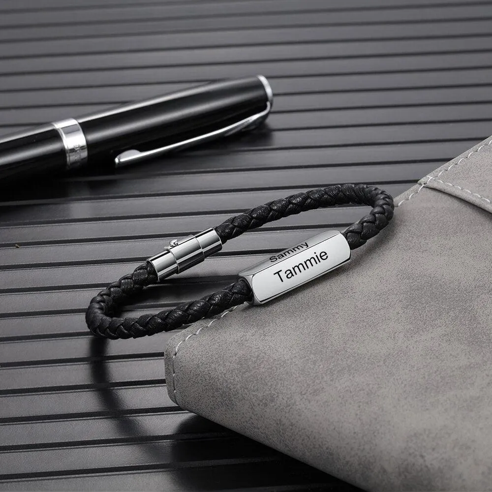 Personalized Stainless Steel Braided Bracelet For Men- 1-4 Custom Name Engravings In The Bracelet For Father’s Day