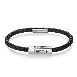 Personalized Stainless Steel Braided Bracelet For Men- 1-4 Custom Name Engravings In The Bracelet For Father’s Day