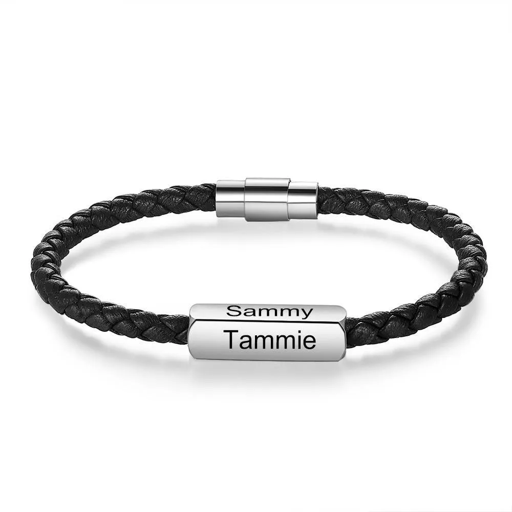 Personalized Stainless Steel Braided Bracelet For Men- 1-4 Custom Name Engravings In The Bracelet For Father’s Day