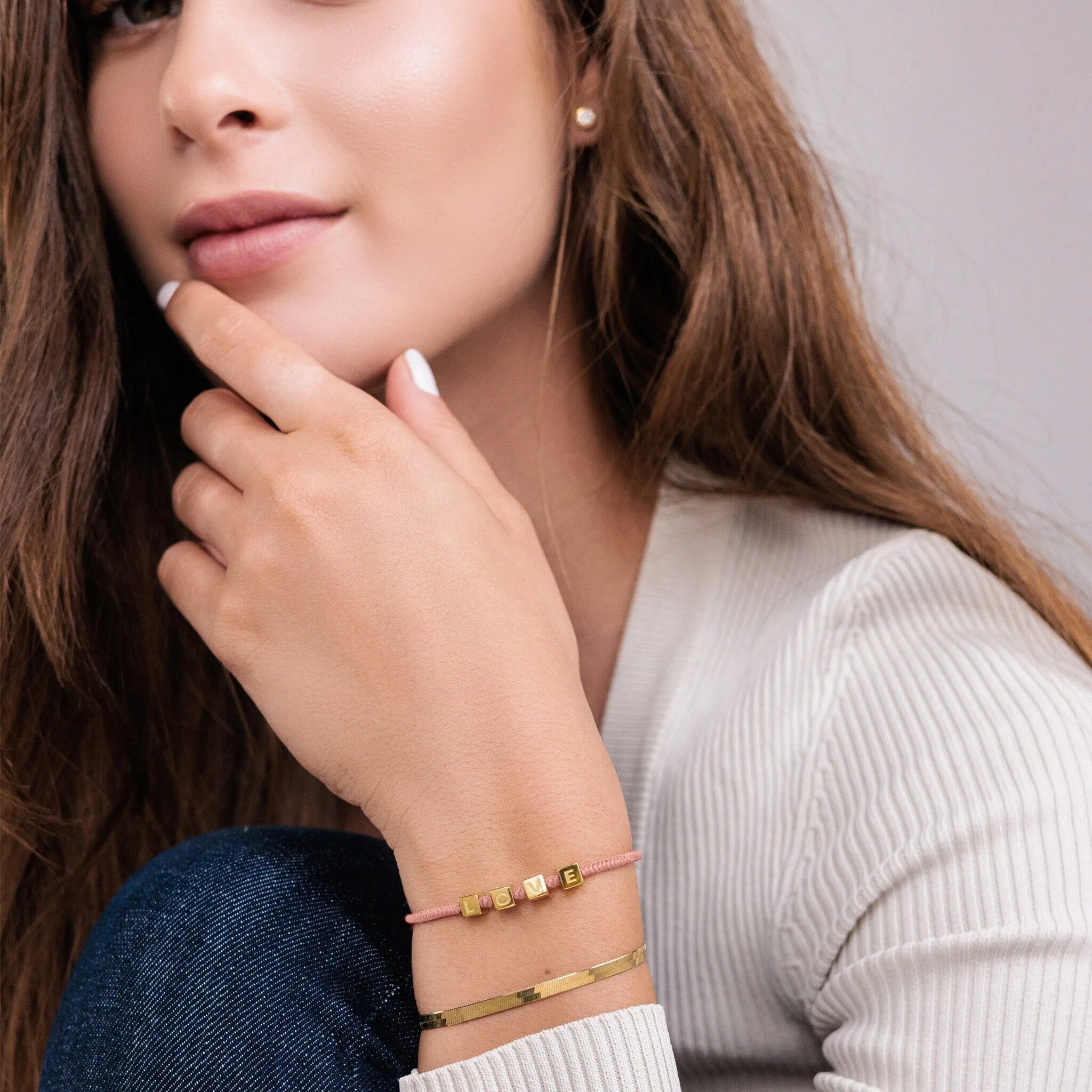 Pink : Alpha Block Bracelet - 18K Rose Vermeil