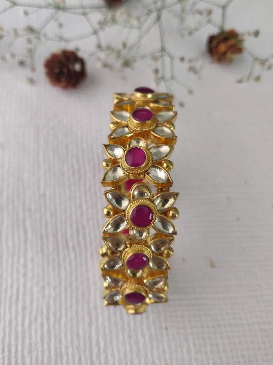 Pink Color Gold Plated Jadau Kundan Bracelet - MB84P