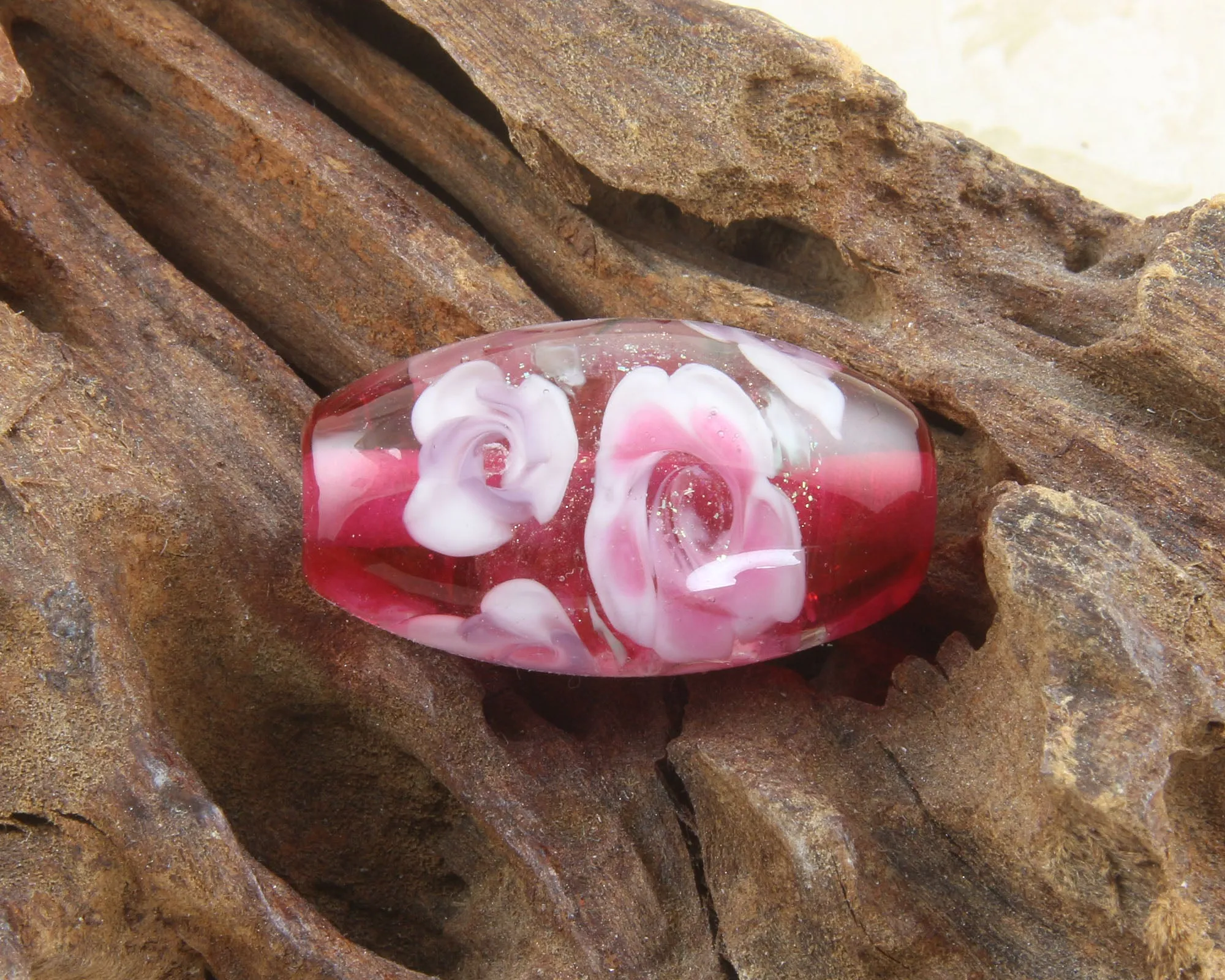 Pink Floral Lampwork Focal Bead SRA