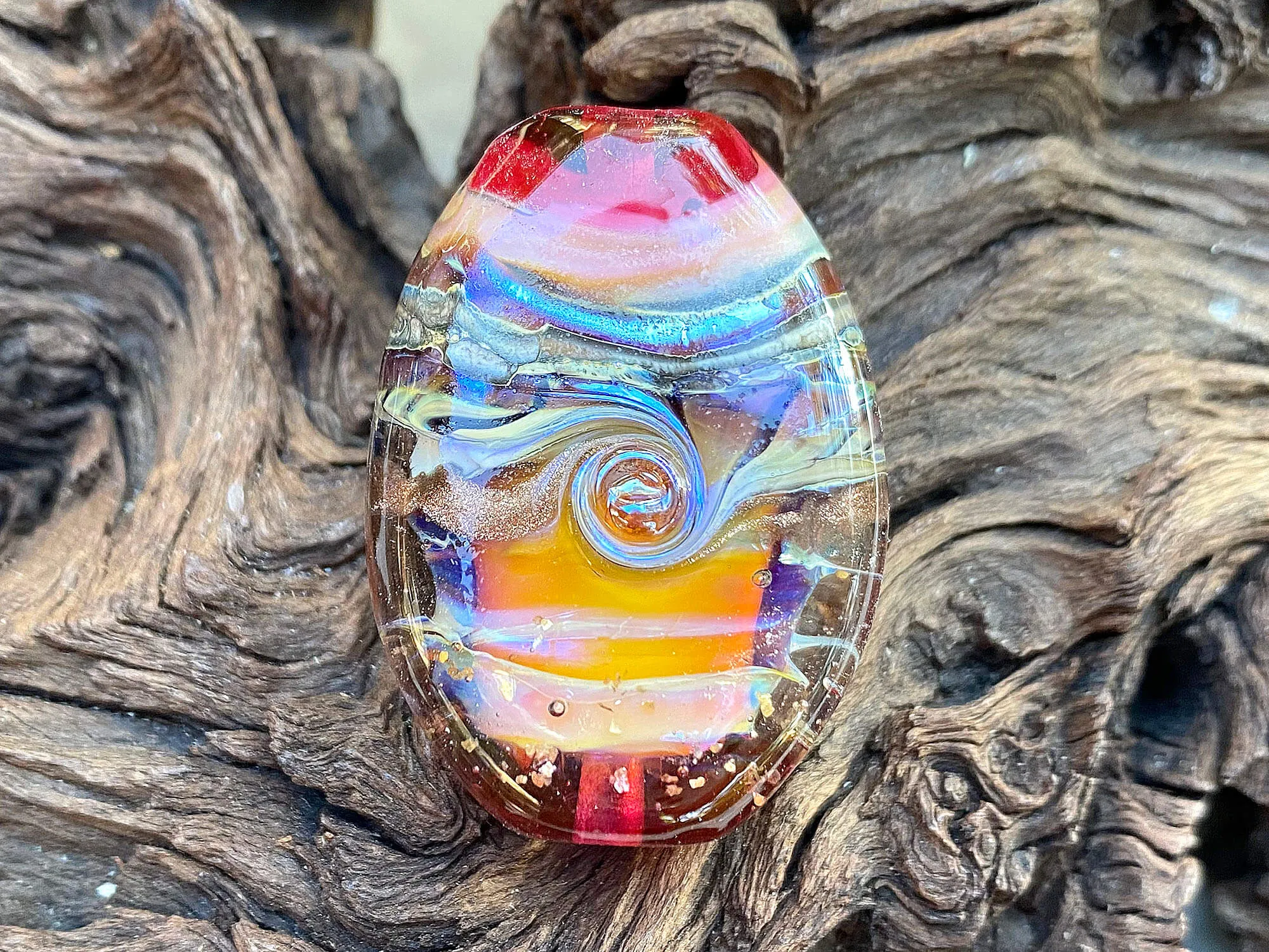 Pink Sunset Organic Lampwork Focal Bead SRA