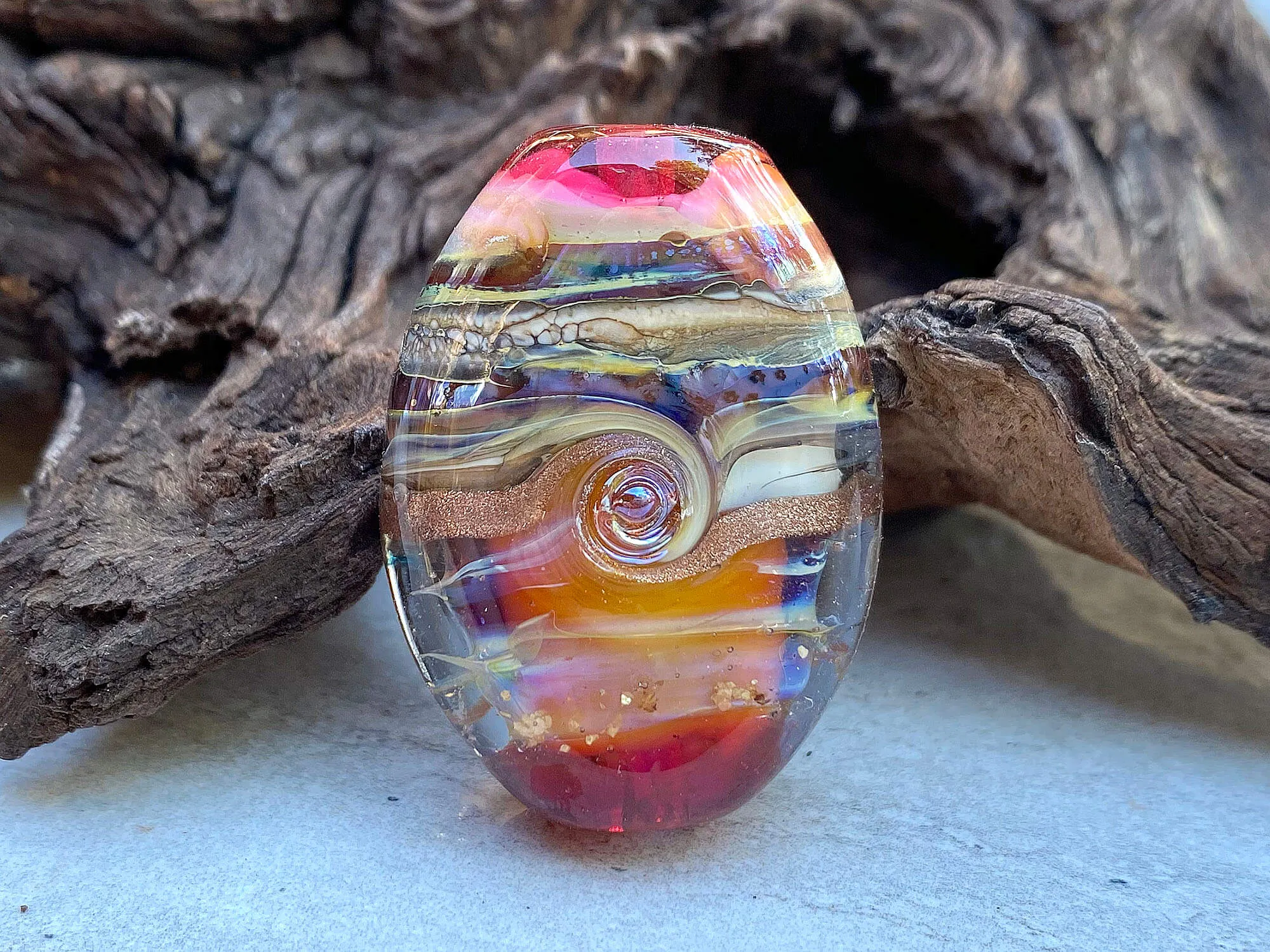 Pink Sunset Organic Lampwork Focal Bead SRA
