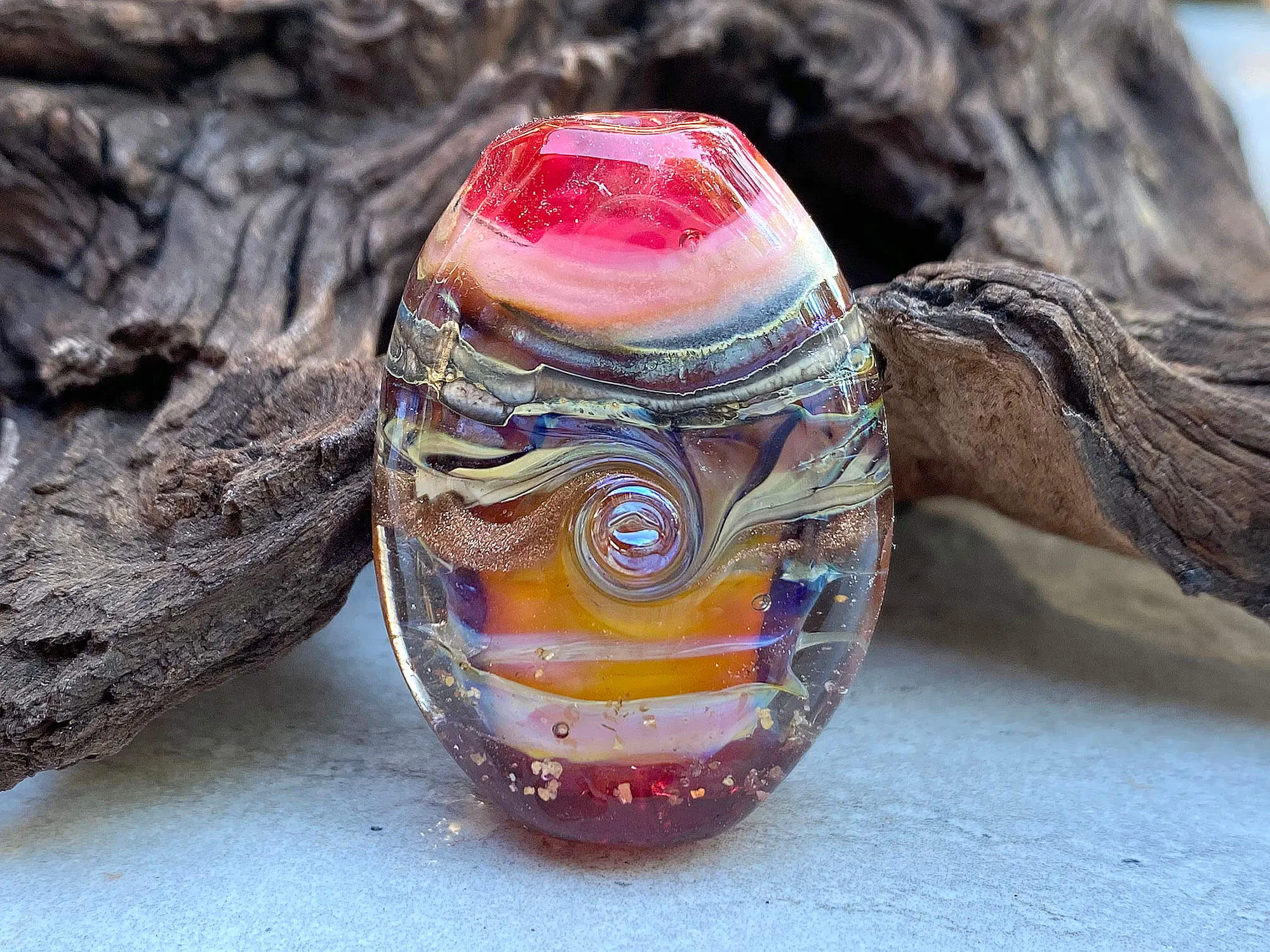 Pink Sunset Organic Lampwork Focal Bead SRA