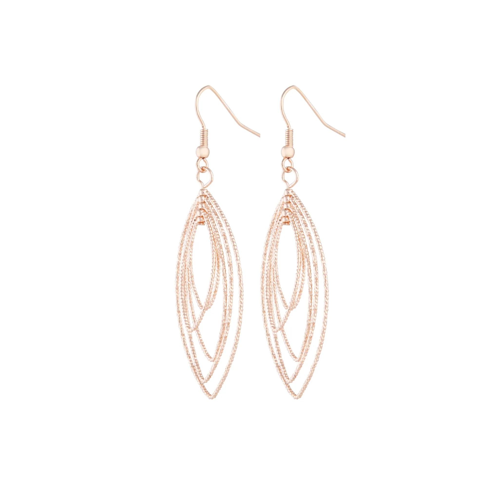 Rose Gold Textured Marquise Drop Earrings