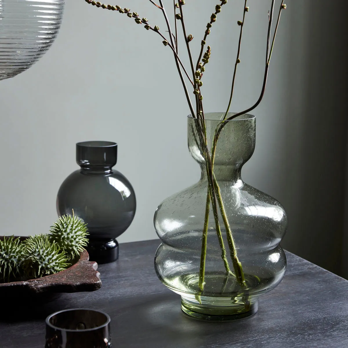 Sculptural Bubble Glass Vase - Green