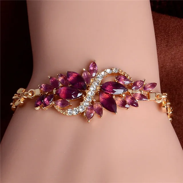 SHUANGR Free shipping Fashion Women/Lady's New Yellow Gold Color Austrian Crystal 5 Colors CZ Stones Bracelets & Bangles Jewelry