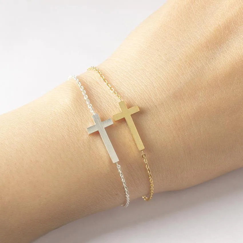 Sideway Cross Chain Link Bracelet