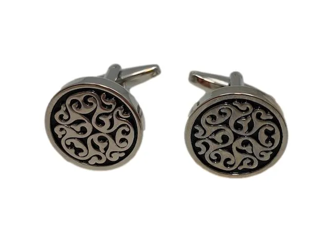 Silver & Black Floral Design Cuff Links