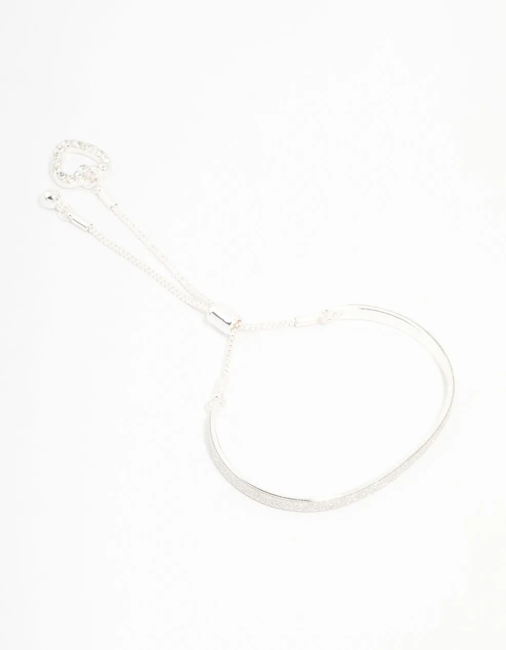 Silver Glitter & Heart Cuff  With Toggle Clasp