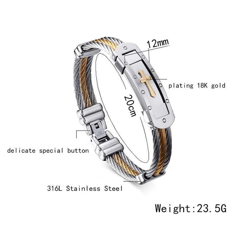 Steel Wire Chain Gold Cross Bracelet