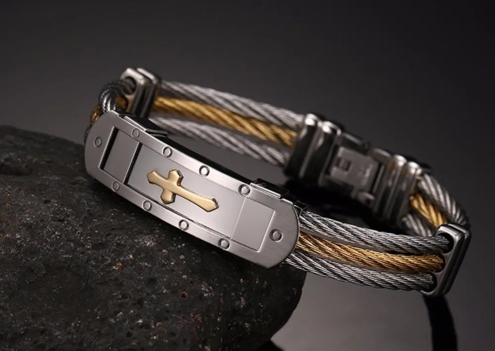 Steel Wire Chain Gold Cross Bracelet