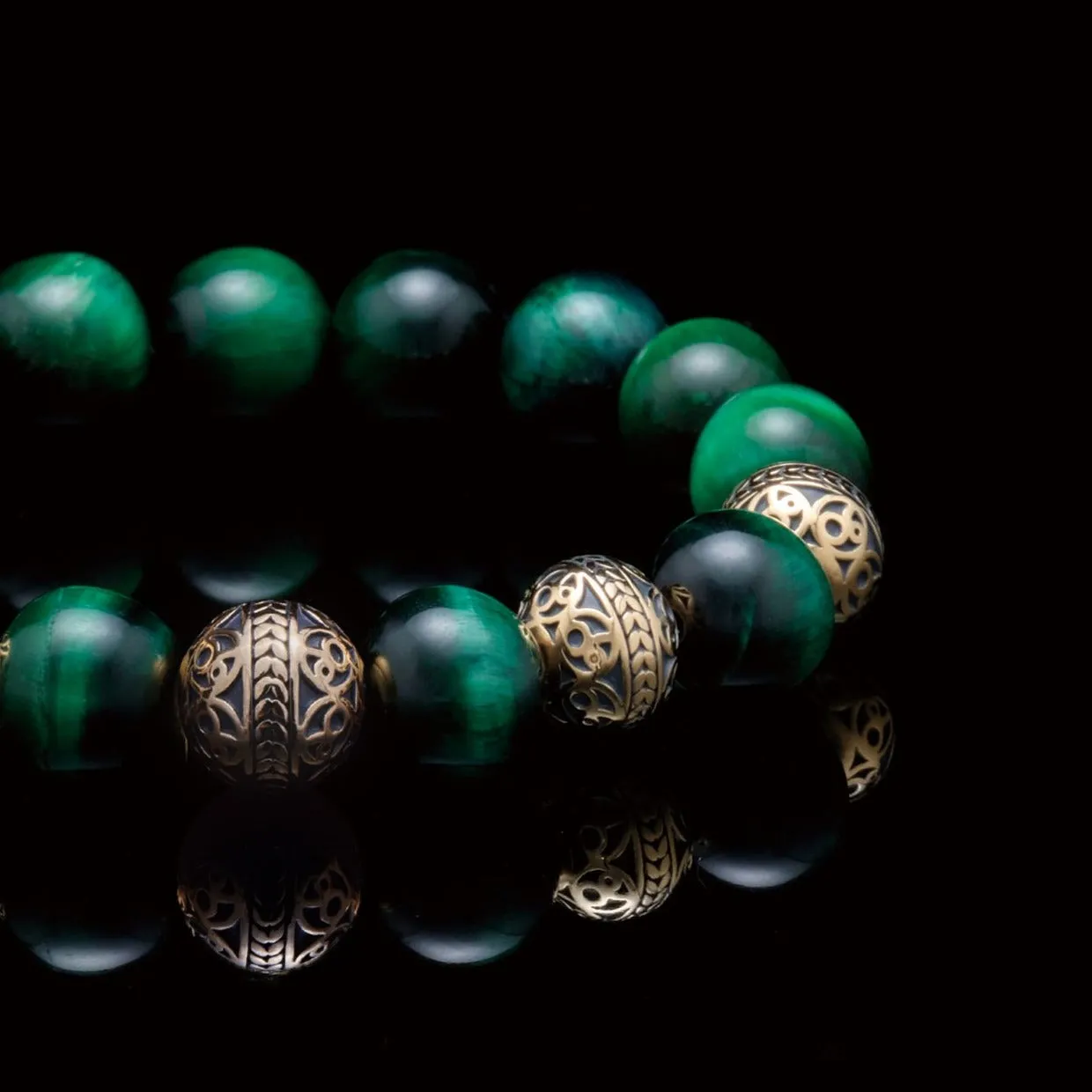 The Alpha | Gold Classic Green Tiger Eye Beaded Bracelet