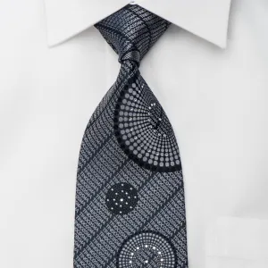 Tino Cosma Rhinestone Silk Necktie Silver Monogram On Black With Sparkles