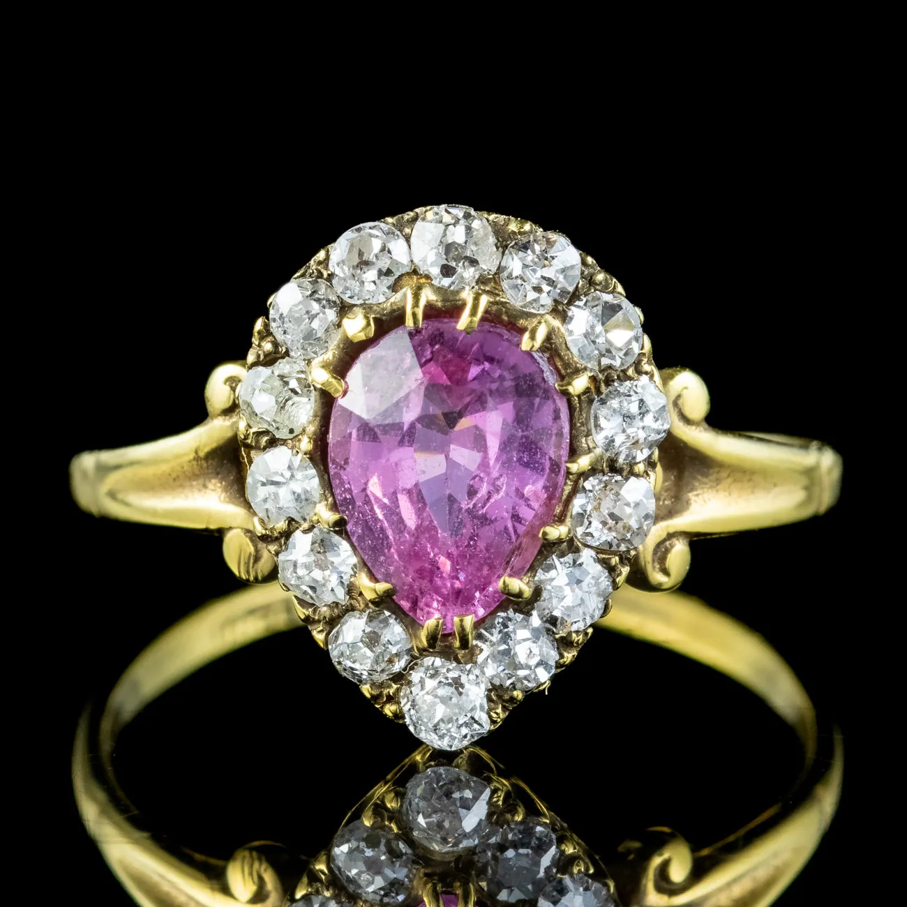 Victorian Style Pink Sapphire Diamond Cluster Ring 0.85ct Sapphire