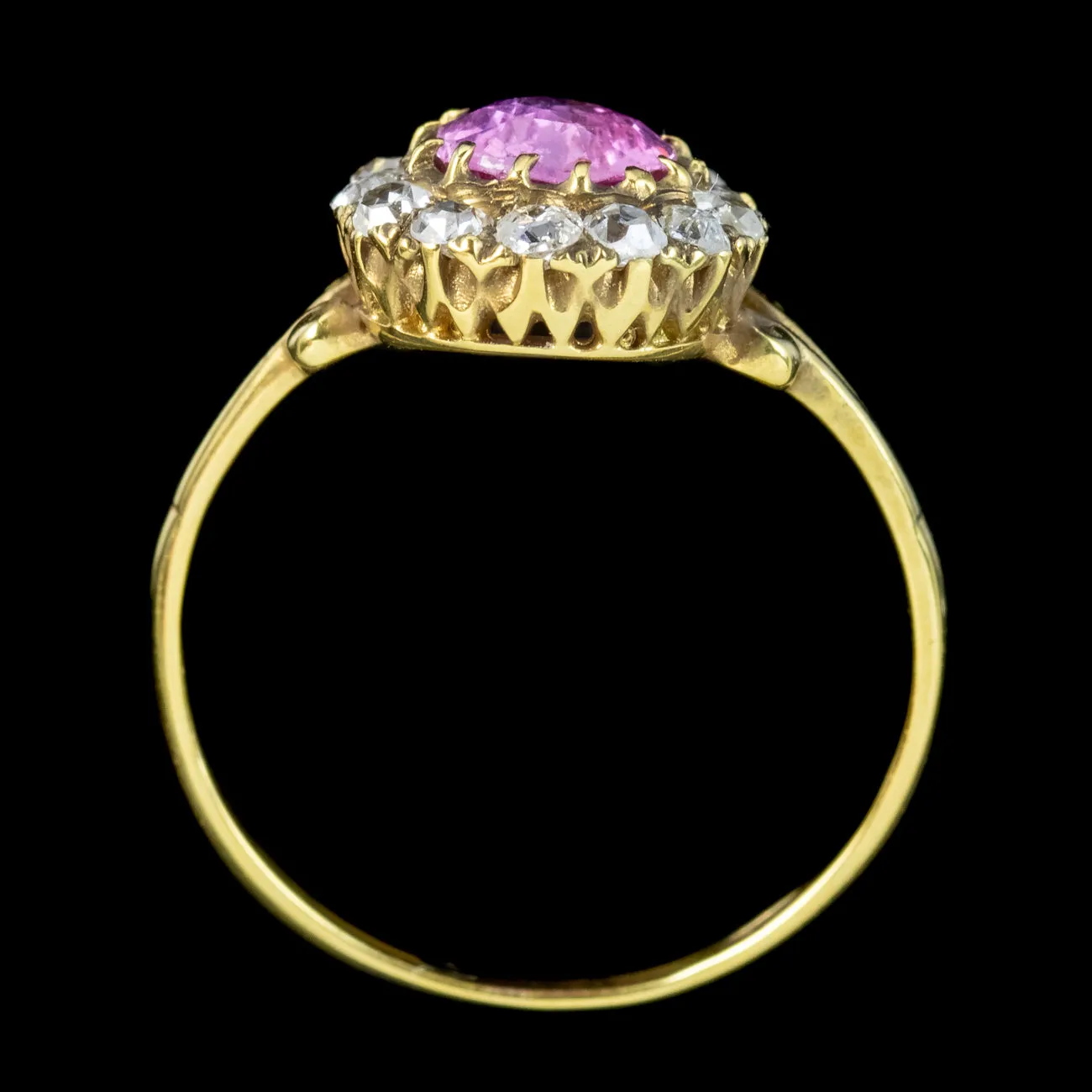 Victorian Style Pink Sapphire Diamond Cluster Ring 0.85ct Sapphire