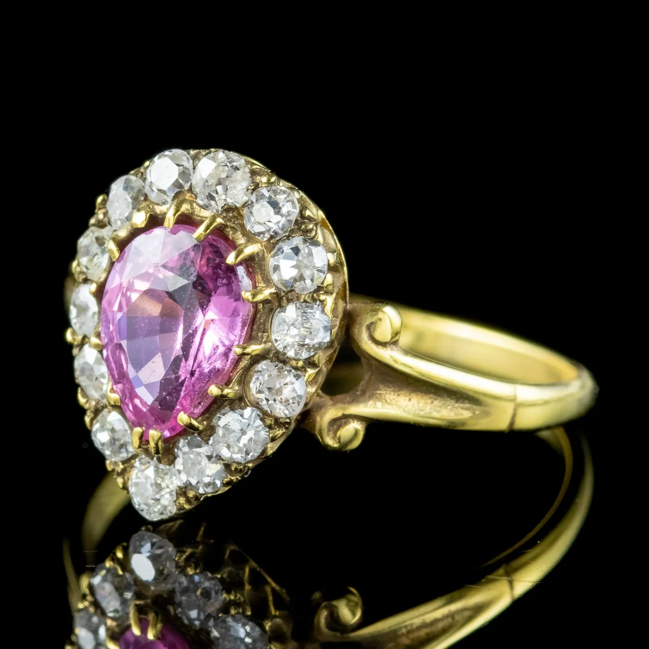 Victorian Style Pink Sapphire Diamond Cluster Ring 0.85ct Sapphire