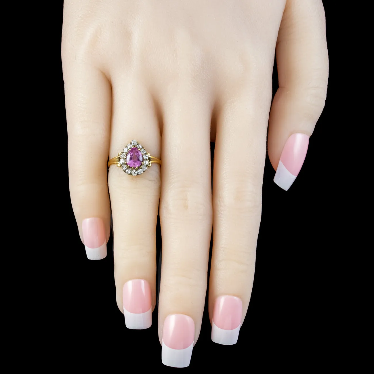 Victorian Style Pink Sapphire Diamond Cluster Ring 0.85ct Sapphire