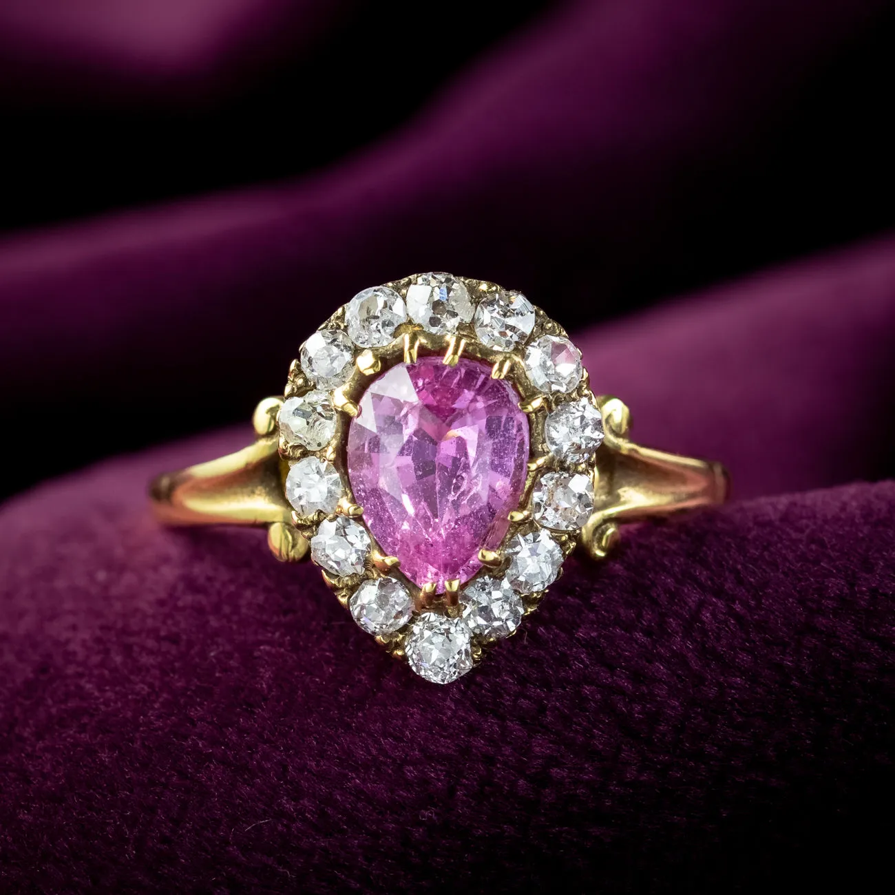 Victorian Style Pink Sapphire Diamond Cluster Ring 0.85ct Sapphire