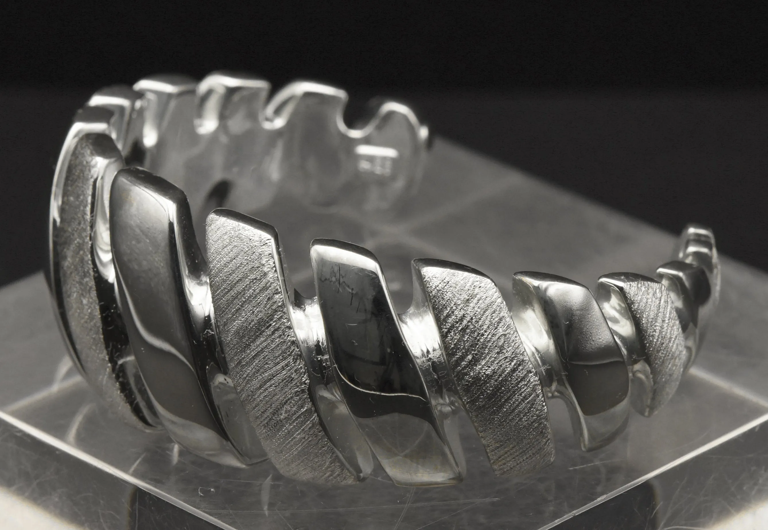 Vintage Wide Cuff Italian Sterling Silver Unique Design Bracelet