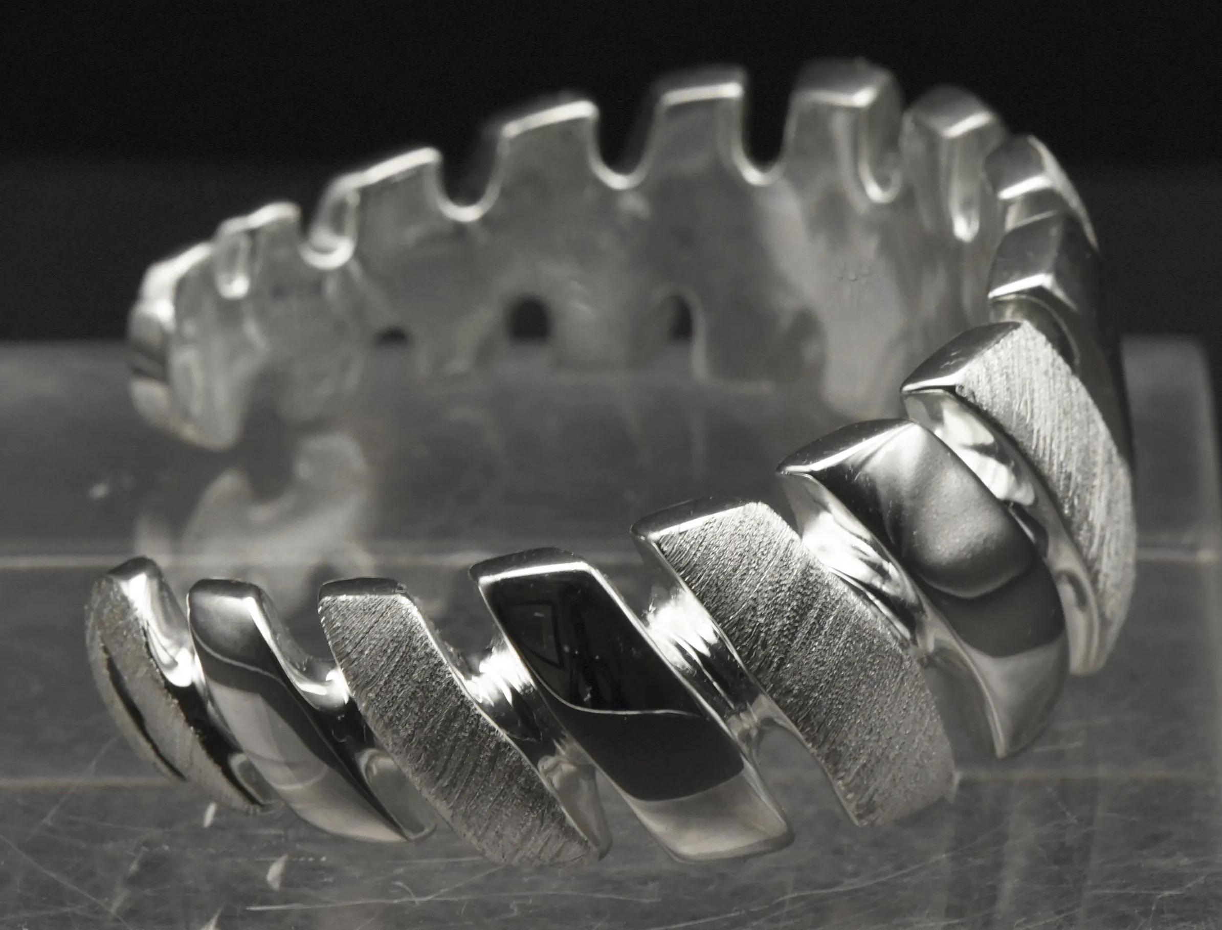 Vintage Wide Cuff Italian Sterling Silver Unique Design Bracelet