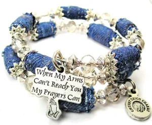 When My Arms Can't Reach You My Prayers Can Blue Jean Beaded Wrap Bracelet