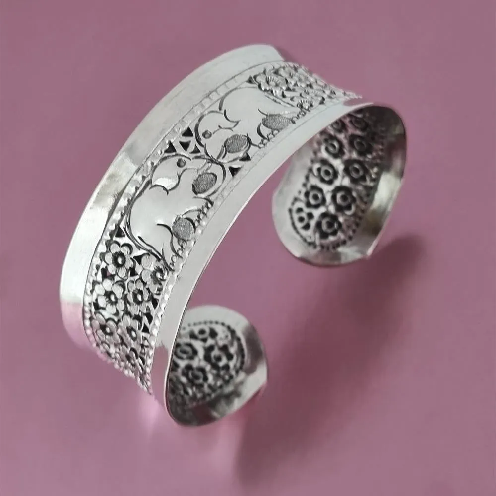 Wide Sterling Silver Elephant Cuff Bangle