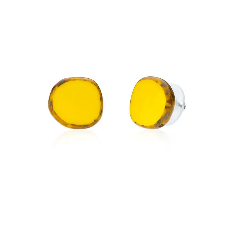 Yellow Circle Glass Beaded Small Stud Earrings